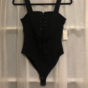 NWT Black Lace-Up Bodysuit